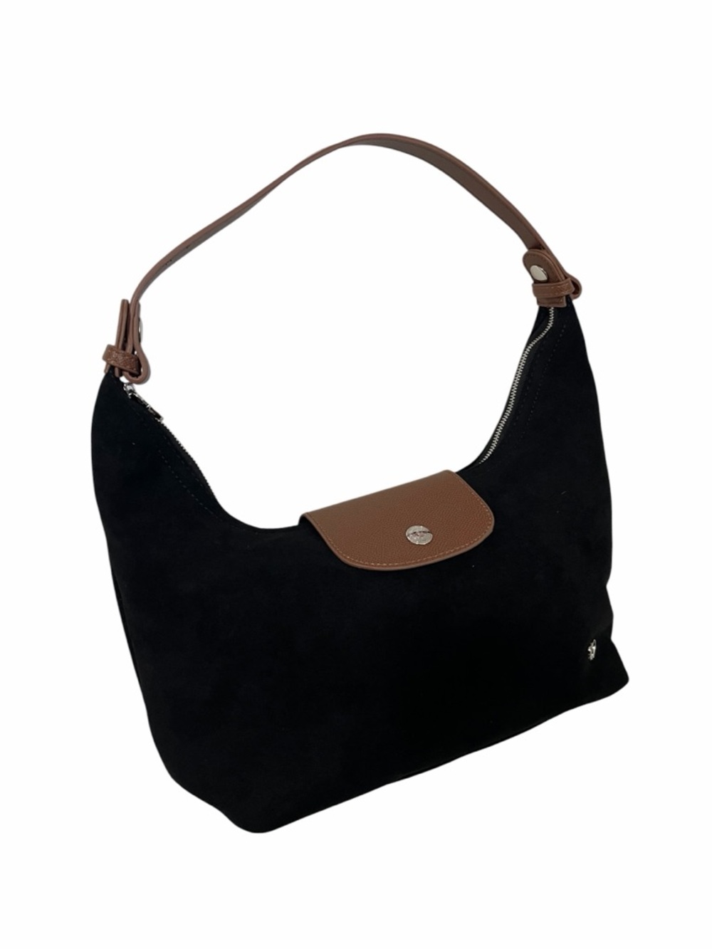 Black Suede 2 Way Bag with Brown Leather Trim and Strap - Picture 3 of 11